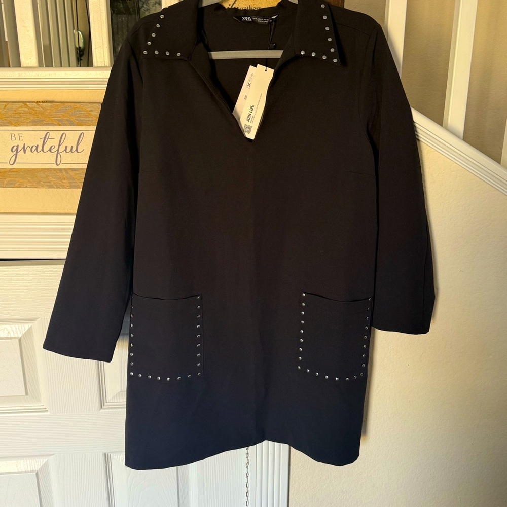 Zara Black Long Sleeve Dress with Silver Studs